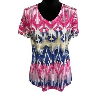 Chicos Soft Geometric Print V-Neck Top SZ XS EUC